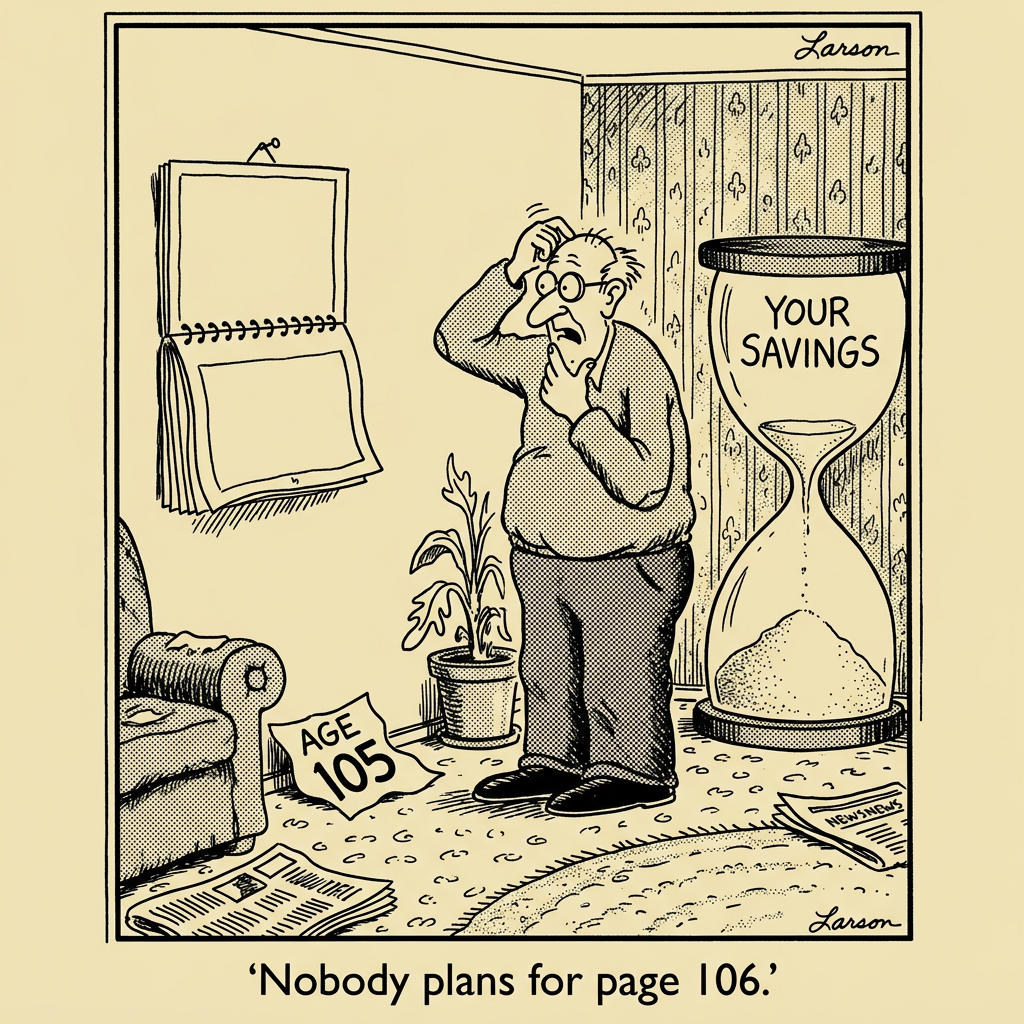 Editorial cartoon: A doctor examines an X-ray that shows a skeleton with a large hole in its midsection shaped like a stock chart going down. The patient, an elderly man in a hospital gown, sits on the exam table. The doctor says, 'I see here you checked your portfolio during a bear market.' Caption: 'Volatility: The Diagnosis.'