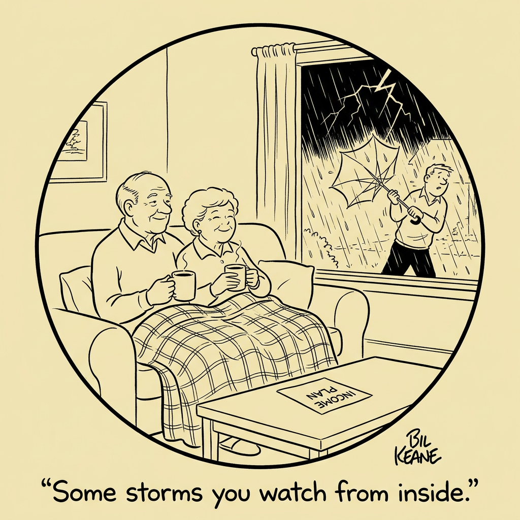 A giant document labeled 'LAST WILL AND TESTAMENT' stands proudly in a courtroom. Beside it, a tiny sticky note labeled 'BENEFICIARY FORM' flexes enormous muscles and holds a gavel. Caption: 'The document that actually decides.'