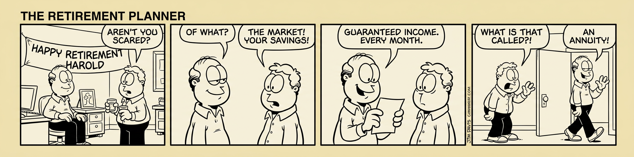 Panel 1: A couple sits on a couch, one saying 'We should update our will.' The other replies 'Definitely. Next weekend.' Panel 2: A calendar flips through months &mdash; March, June, September, December &mdash; each page reads 'Next weekend.' Panel 3: Five years later, the couple still sits on the couch. One says 'This weekend for sure.' Panel 4: A ghost version of one spouse hovers behind the couch, pointing at a stack of outdated documents and saying 'I can confirm: next weekend never comes.'